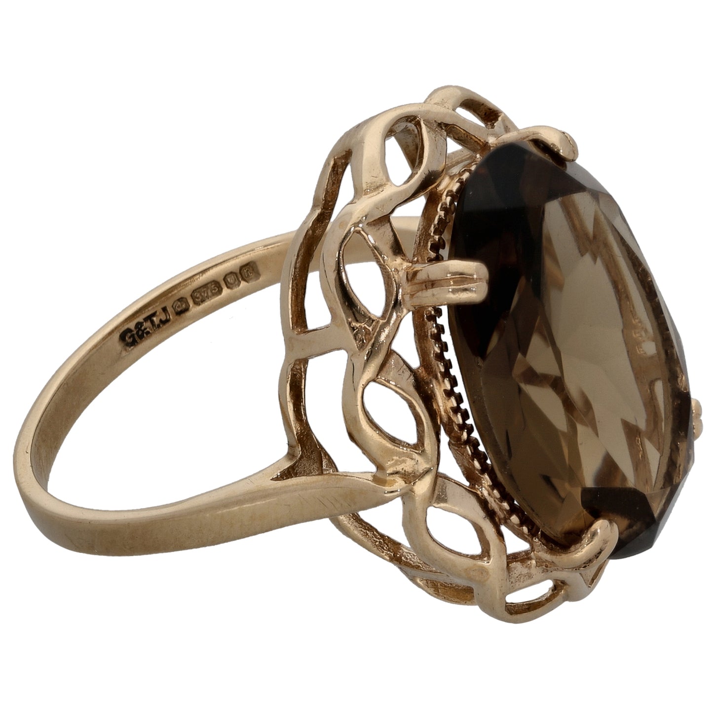 9ct Gold Smoky Quartz Single Stone Ring Size R