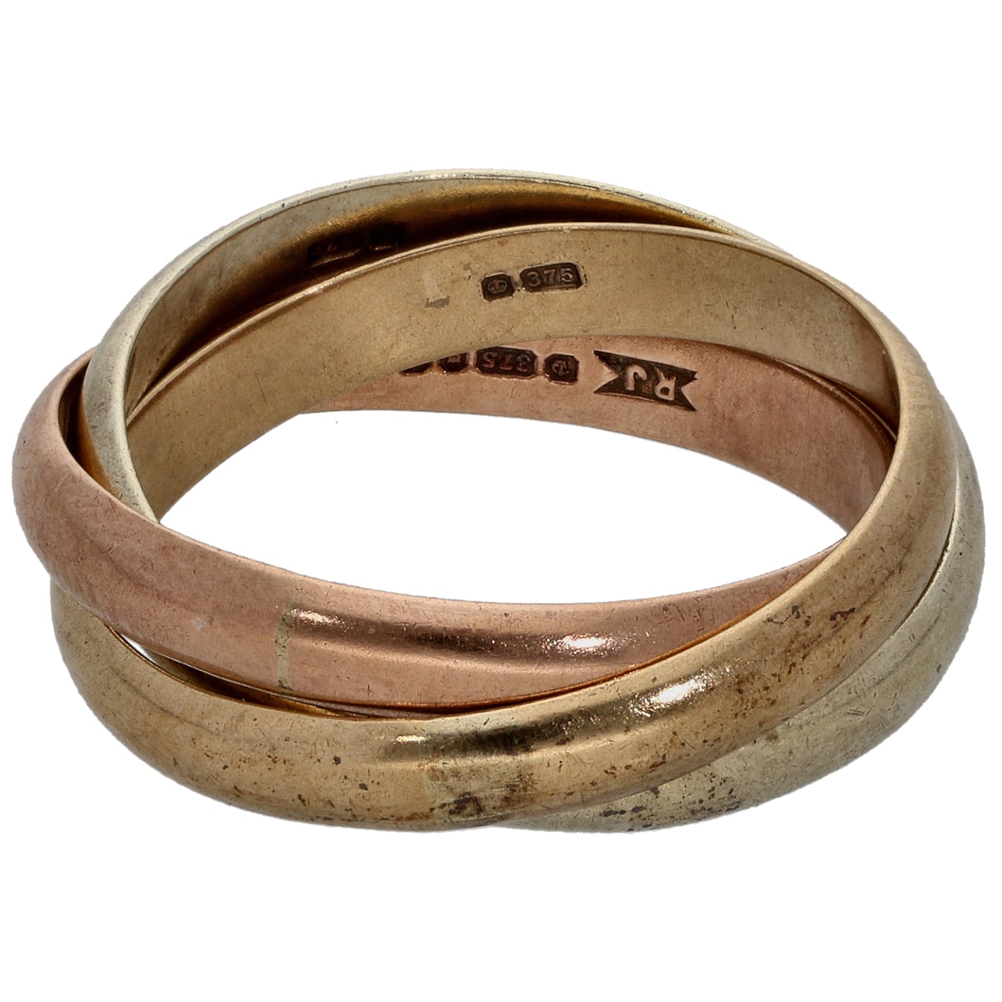 9ct Tricolour Gold Russian Wedding Ring Size L