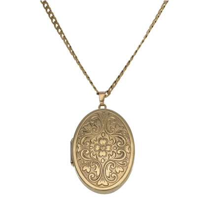 9ct Gold Patterned Locket Pendant With Chain