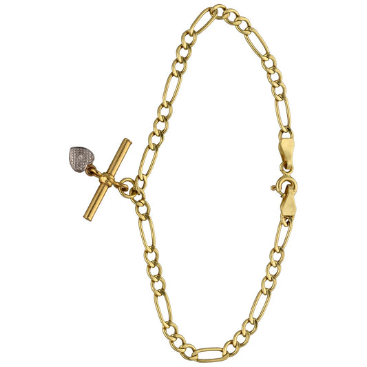 9ct Gold 0.005ct Diamond Figaro Bracelet
