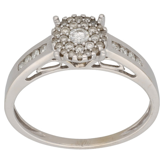 9ct White Gold 0.35ct Diamond Cluster Ring Size P