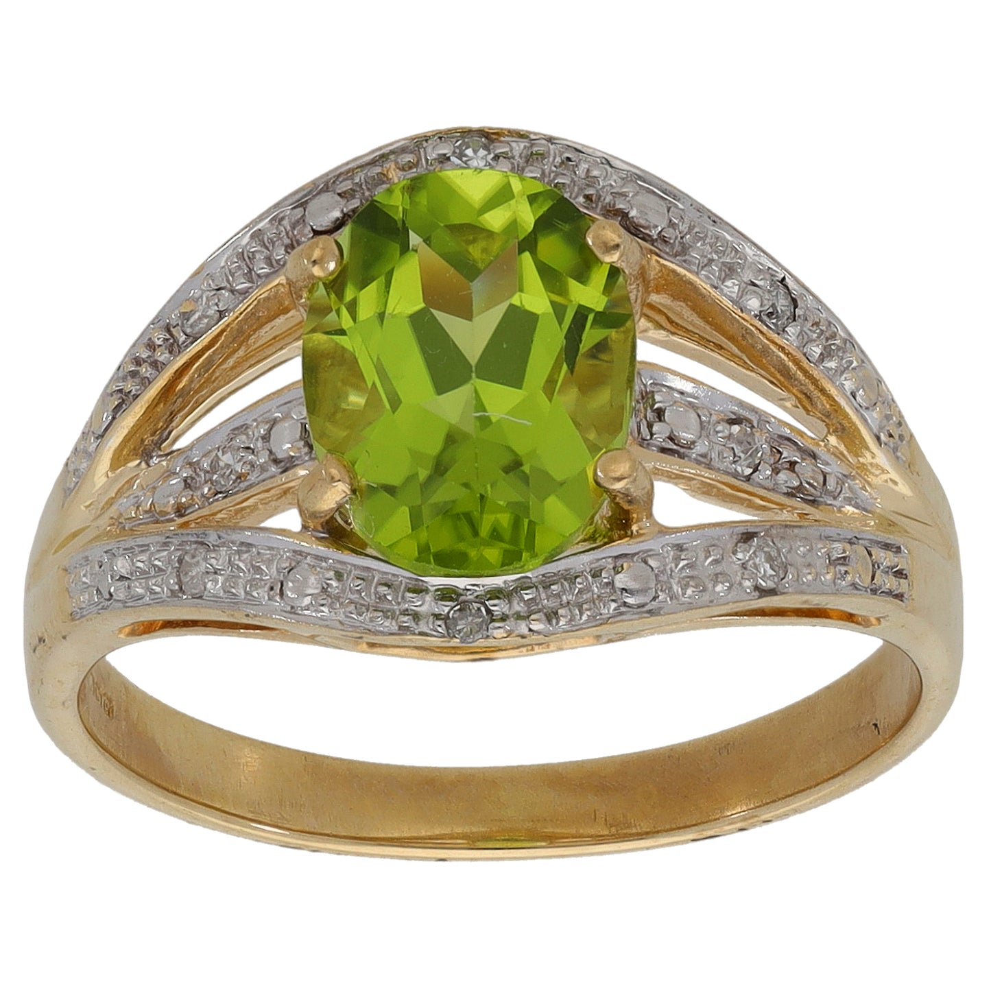 9ct Gold Peridot & 0.04ct Diamond Dress/Cocktail Ring Size O