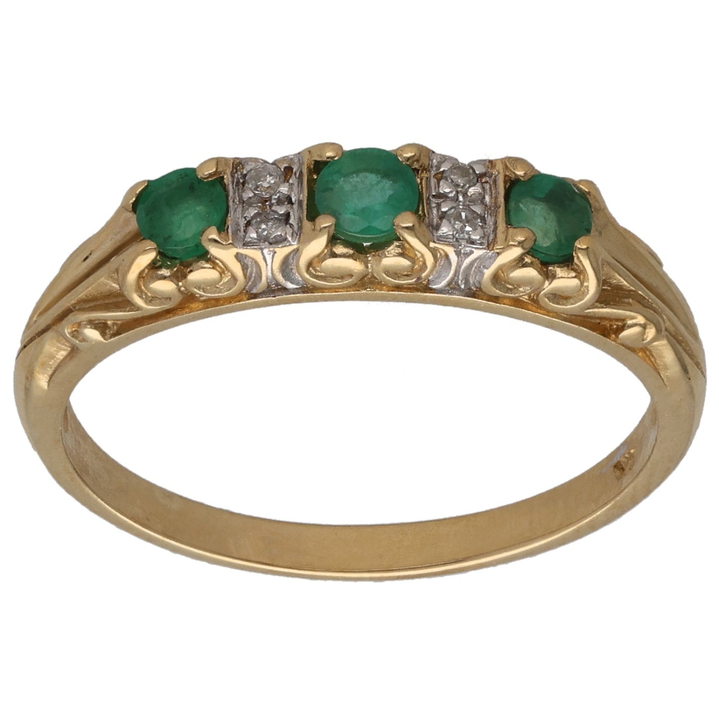 9ct Gold Emerald & 0.04ct Diamond Half Eternity Ring Size P