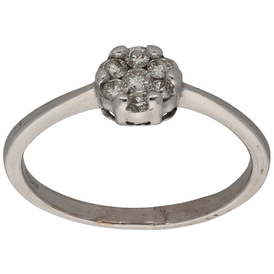9ct White Gold 0.25ct Diamond Cluster Ring Size O