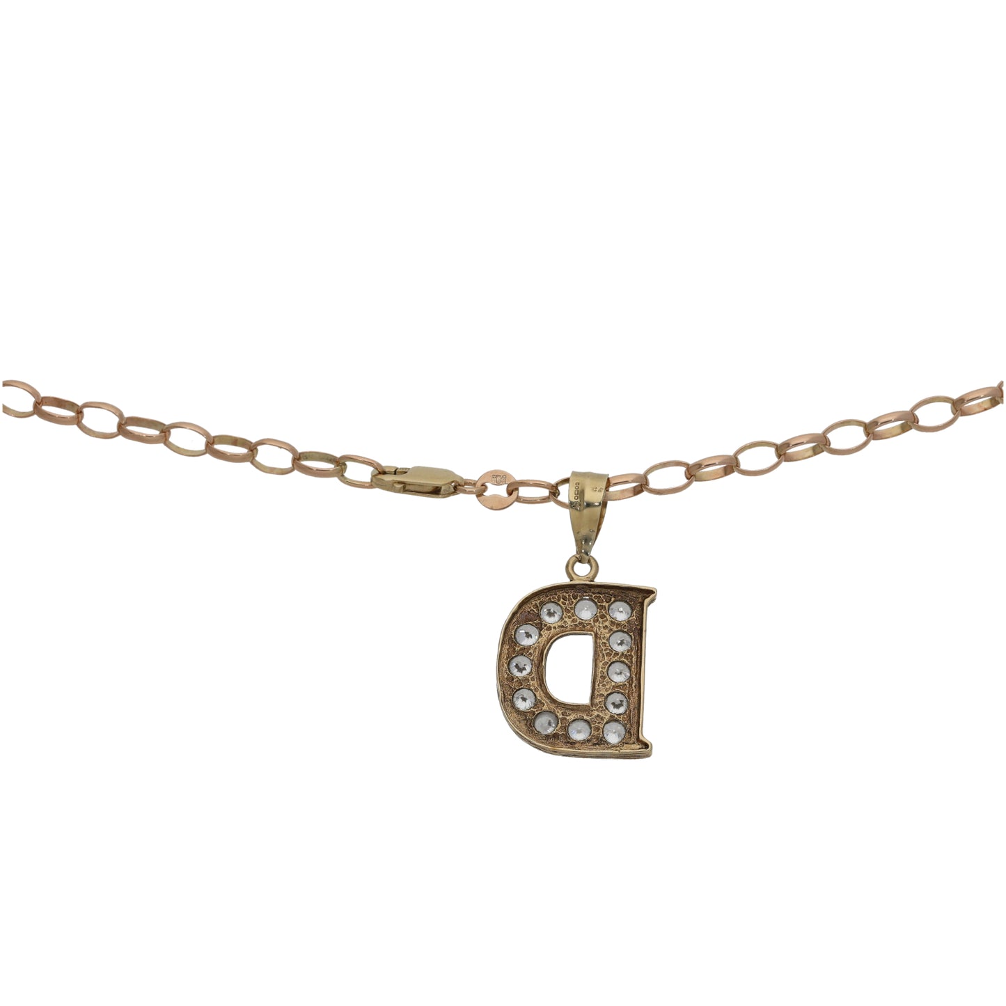 9ct Gold Cubic Zirconia Initial 'D' Pendant With Chain