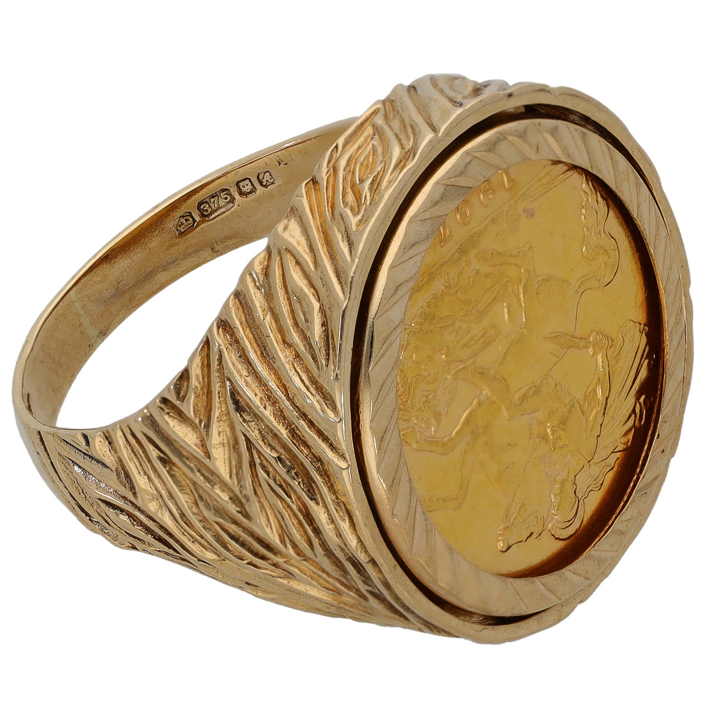 9ct Gold Half Sovereign Coin Ring Size S