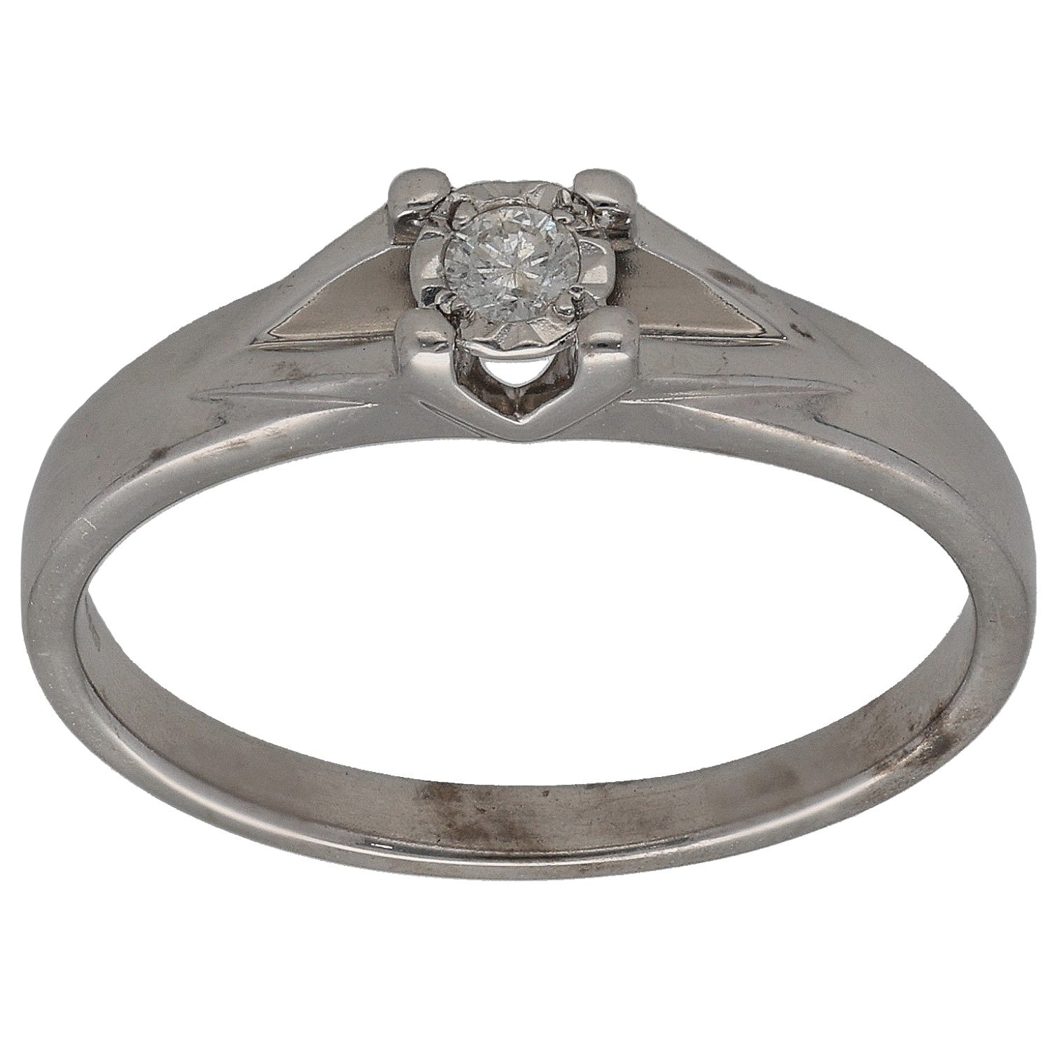 9ct white gold round diamond solitaire ring with four-prong setting