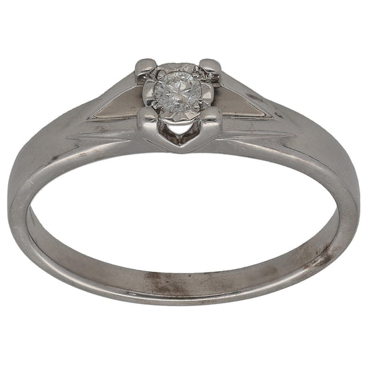 9ct white gold round diamond solitaire ring with four-prong setting