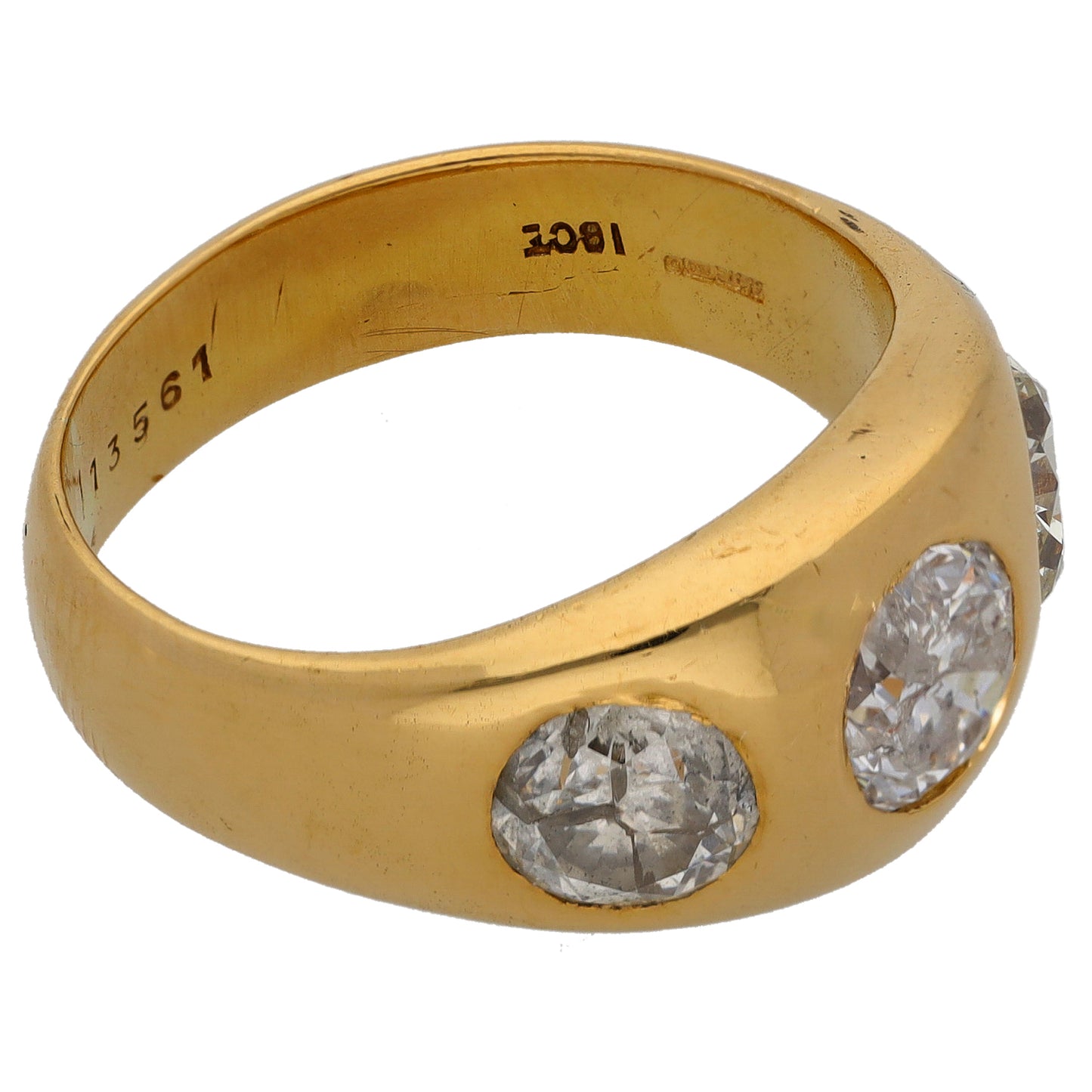 18ct Gold 3.35ct Diamond Three Stone Ring Size S