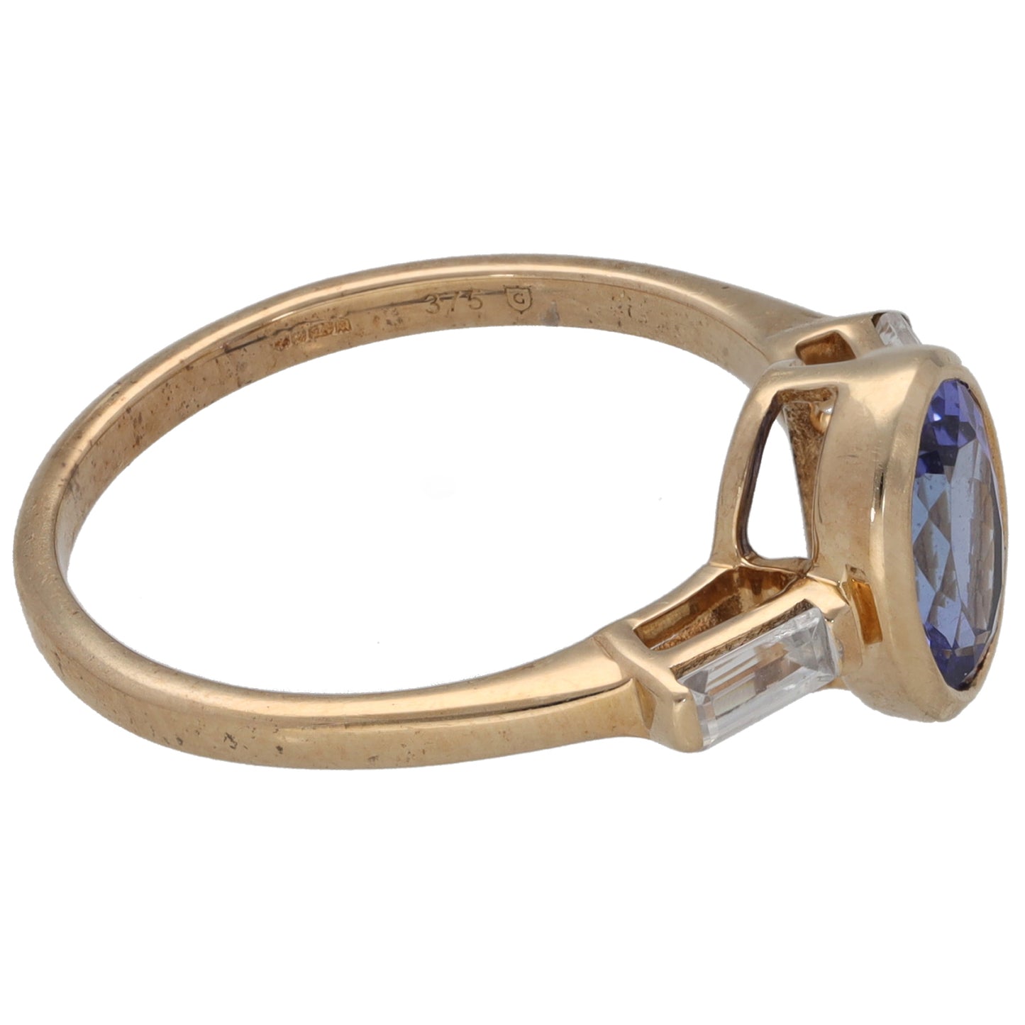 9ct Gold Tanzanite & Imitation Trilogy Ring Size N