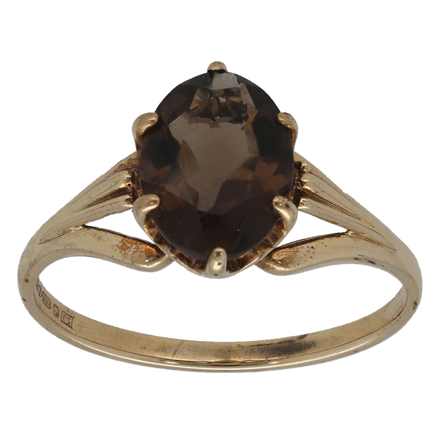9ct Gold Smoky Quartz Single Stone Ring Size L