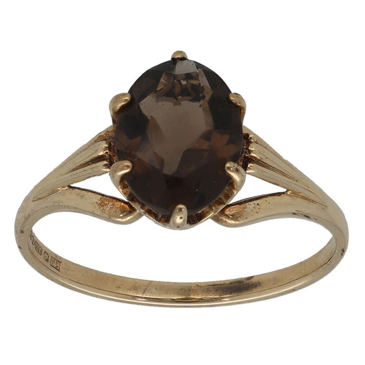 9ct Gold Smoky Quartz Single Stone Ring Size L