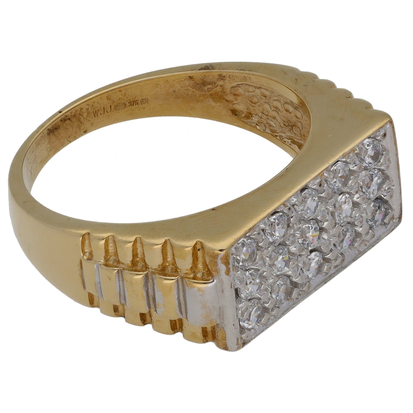 9ct Gold Cubic Zirconia Patterned Signet Ring Size V