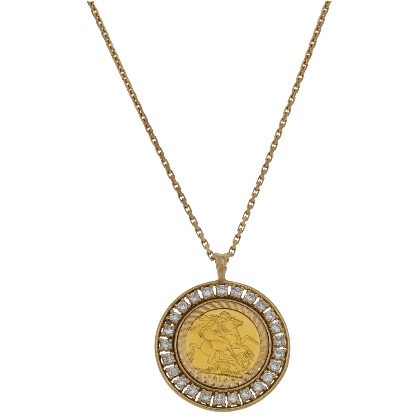 9ct Gold Cubic Zirconia Coin Pendant With Chain