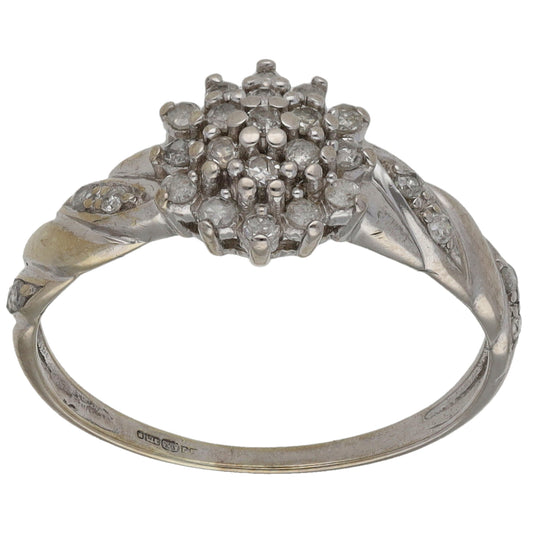 9ct White Gold 0.25ct Diamond Cluster Ring Size N