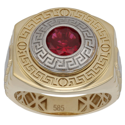 New 14ct Bi-Colour Gold Red Stone Signet Ring