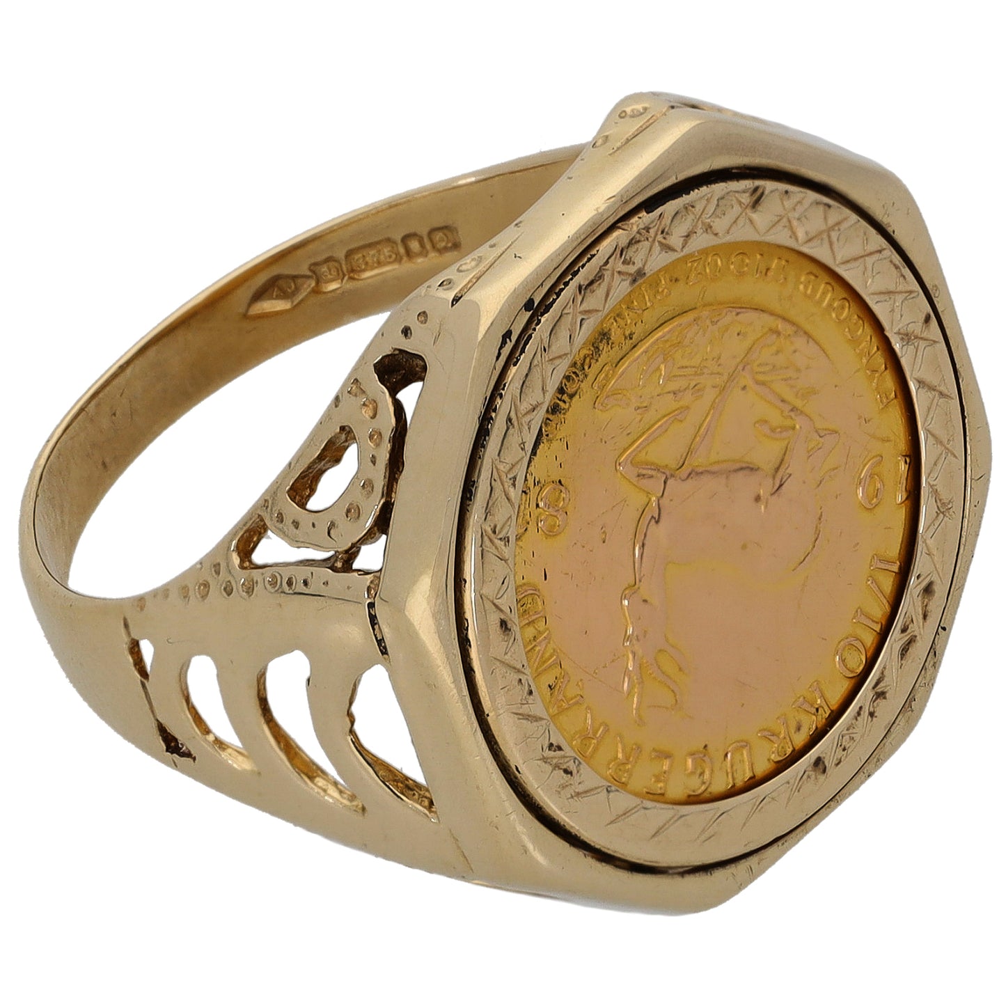 9ct Gold 1/10 OZ Krugerrand Coin Ring Size O