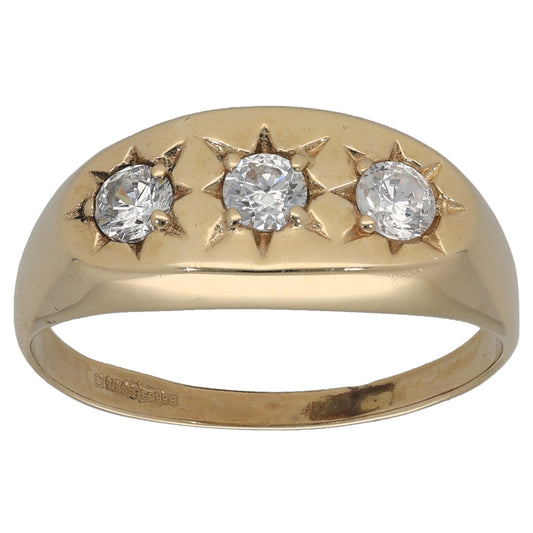 9ct Gold Cubic Zirconia Three Stone Ring Size Q