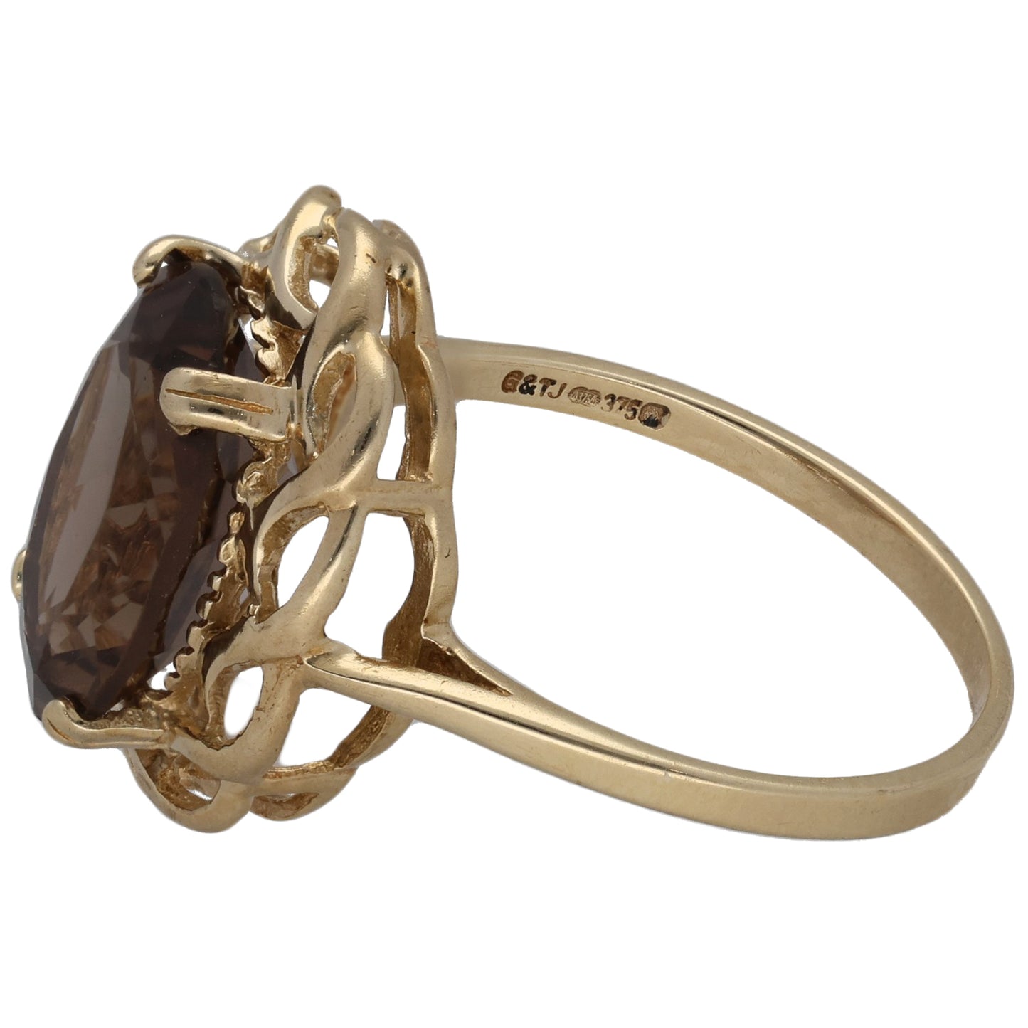 9ct Gold Smoky Quartz Single Stone Ring Size S