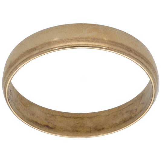 9ct gold plain wedding ring, smooth rounded band in warm yellow gold