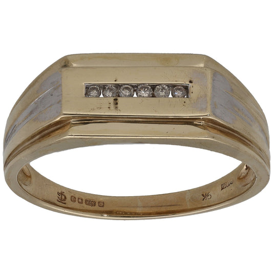 9ct Gold 0.06ct Diamond Patterned Signet Ring Size W