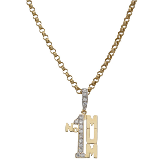 9ct Gold Cubic Zirconia No.1 Mum Pendant With Chain