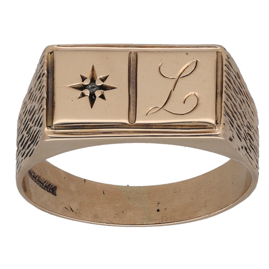 9ct Gold 0.005ct Diamond Single Stone Initial 'L' Ring Size X