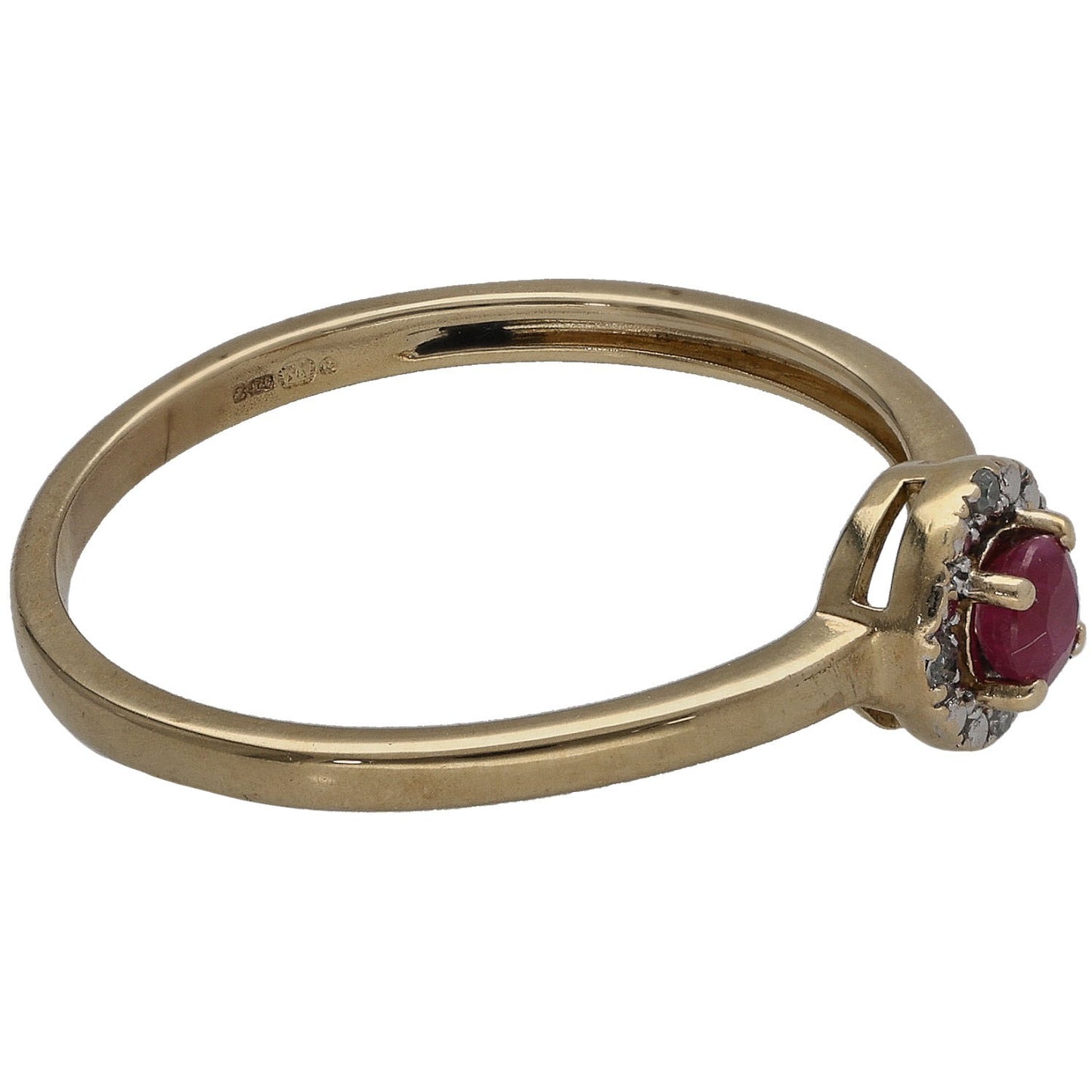 9ct Gold 0.02ct Diamond & Glass Filled Ruby Dress/Cocktail Ring Size O