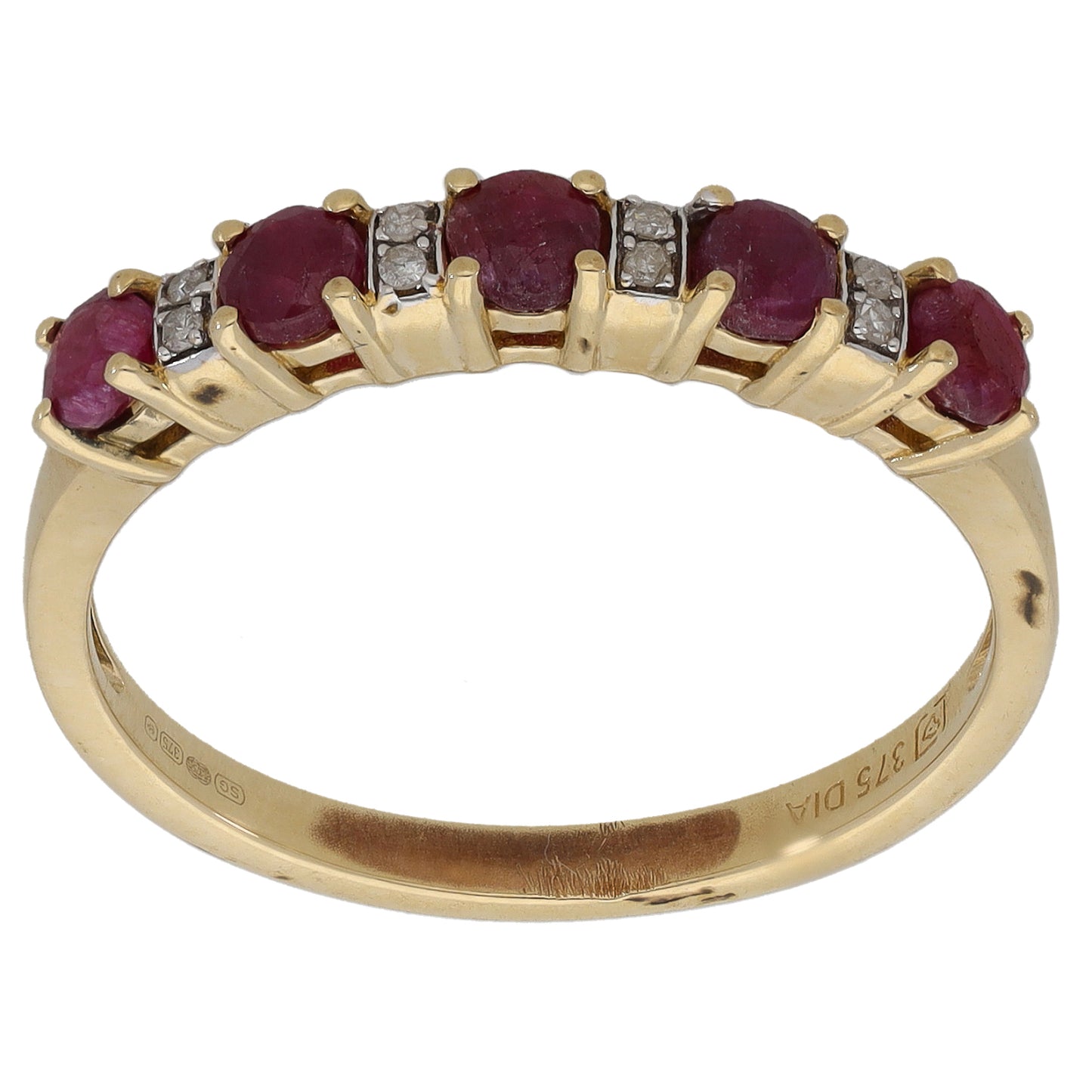 9ct Gold Ruby & 0.04ct Diamond Half Eternity Ring Size Q