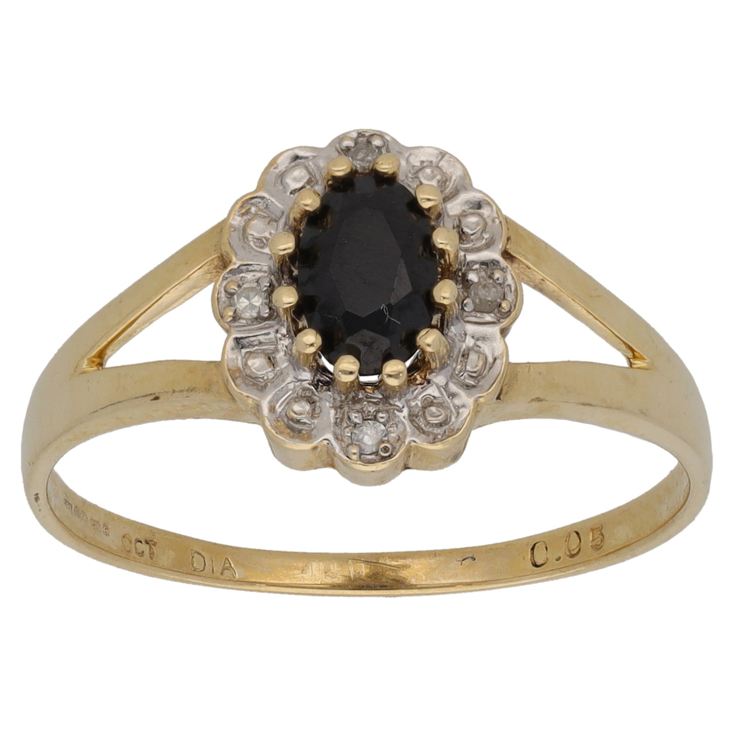 9ct Gold Sapphire & 0.02ct Diamond Dress/Cocktail Ring Size R