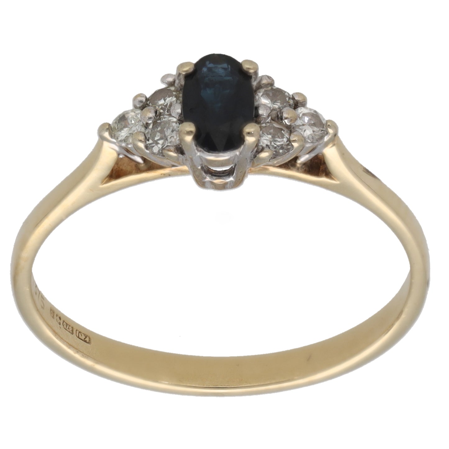 9ct Gold Sapphire & 0.18ct Diamond Dress/Cocktail Ring Size M