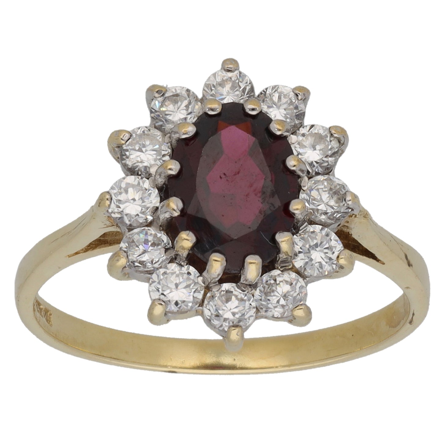 9ct Gold Garnet & Cubic Zirconia Cluster Ring Size O
