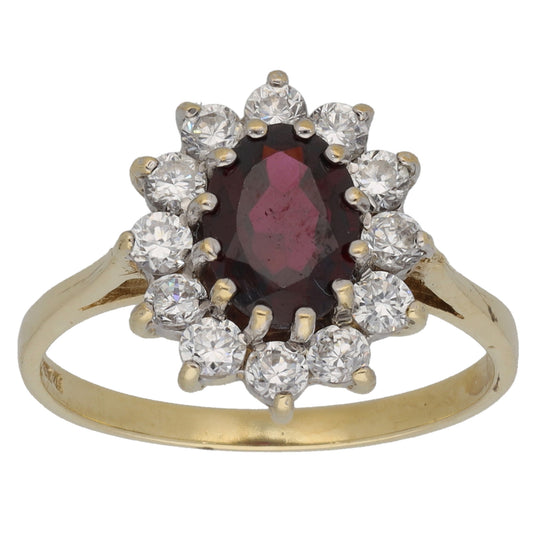 9ct Gold Garnet & Cubic Zirconia Cluster Ring Size O