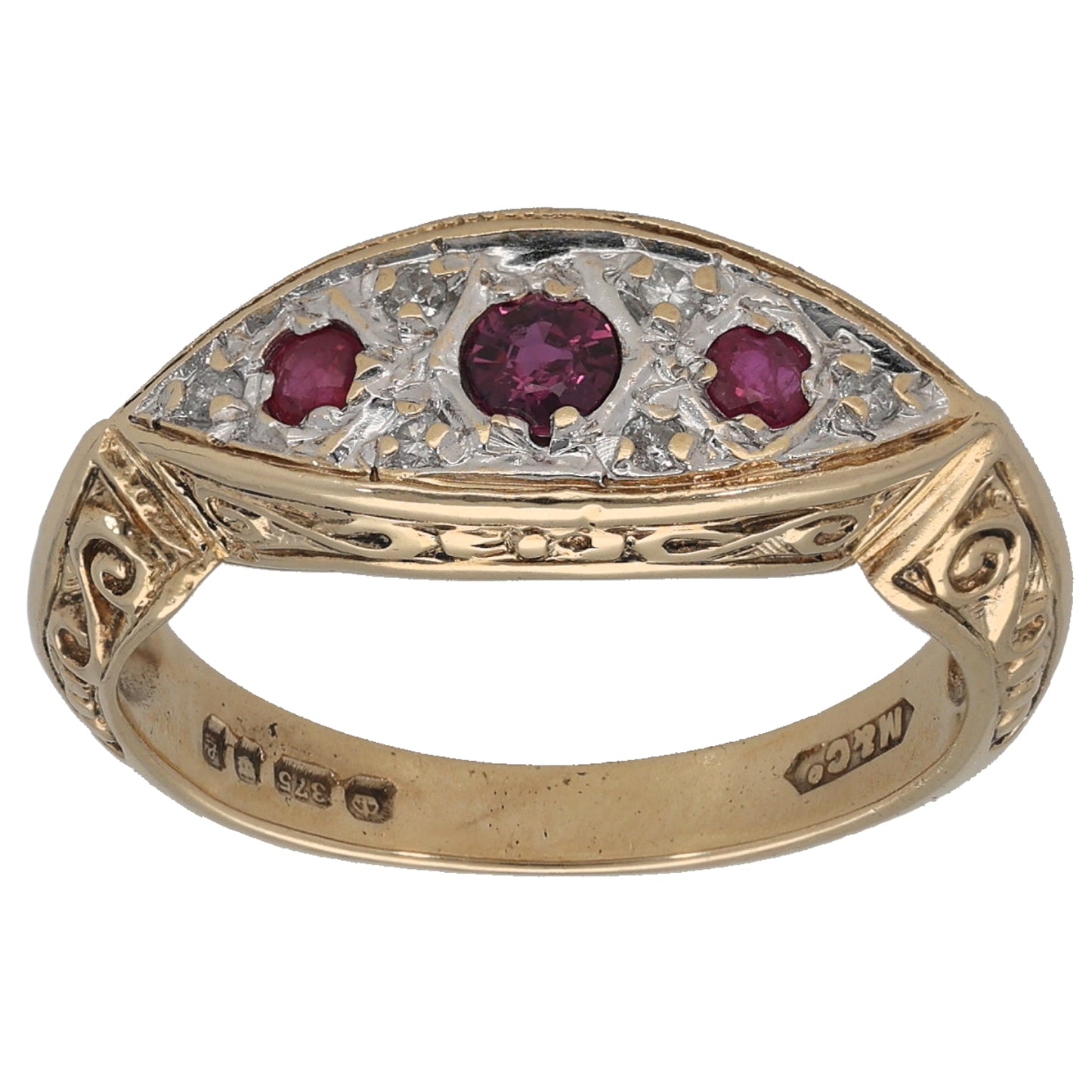 9ct Gold Ruby & 0.06ct Diamond Dress/Cocktail Ring Size N