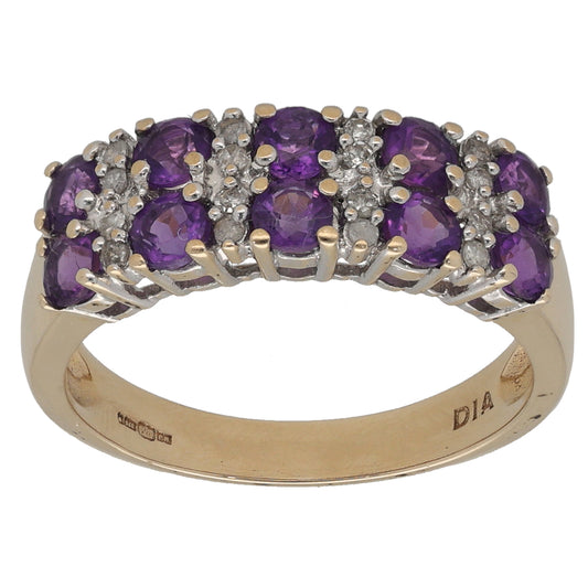 9ct Gold Amethyst & 0.08ct Diamond Dress/Cocktail Ring Size N
