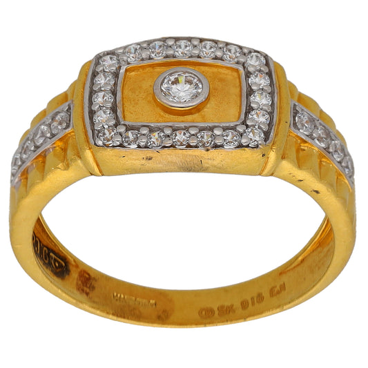22ct Gold Cubic Zirconia Patterned Signet Ring Size Q