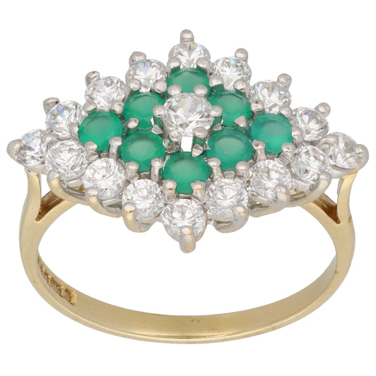 9ct Gold Green Agate & Cubic Zirconia Dress/Cocktail Ring Size O