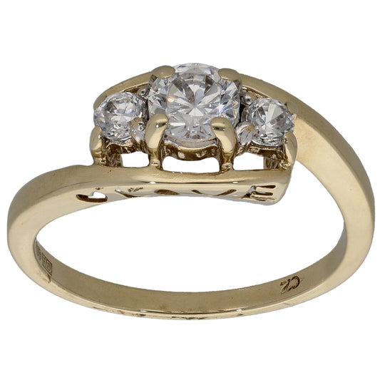 9ct Gold Cubic Zirconia Trilogy Ring Size N