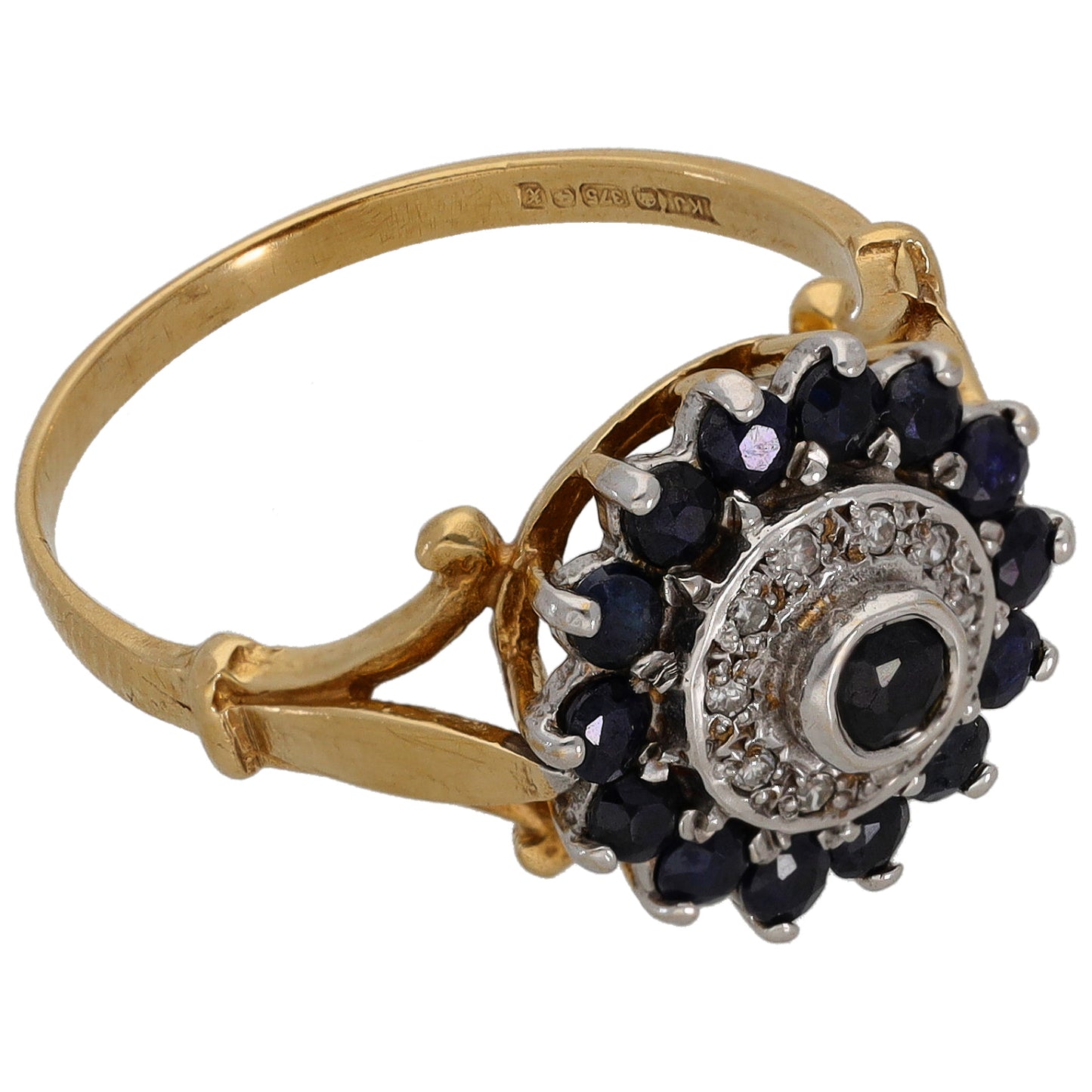 9ct Gold Sapphire & 0.05ct Diamond Dress/Cocktail Ring Size Q