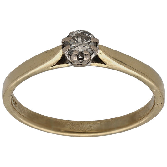 18ct gold solitaire ring with round diamond center stone and four-prong setting