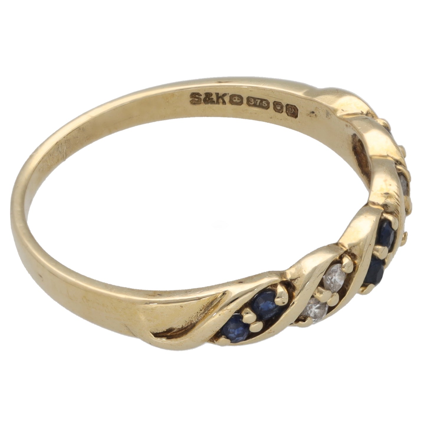 9ct Gold Sapphire & 0.04ct Diamond Half Eternity Ring Size Q