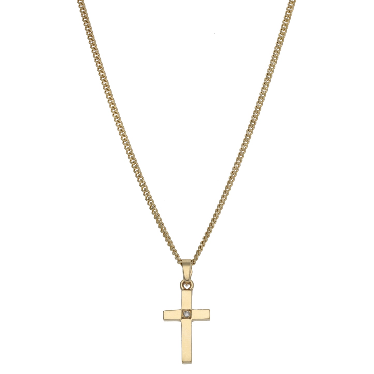 9ct Gold 0.02ct Diamond Cross Pendant With Chain