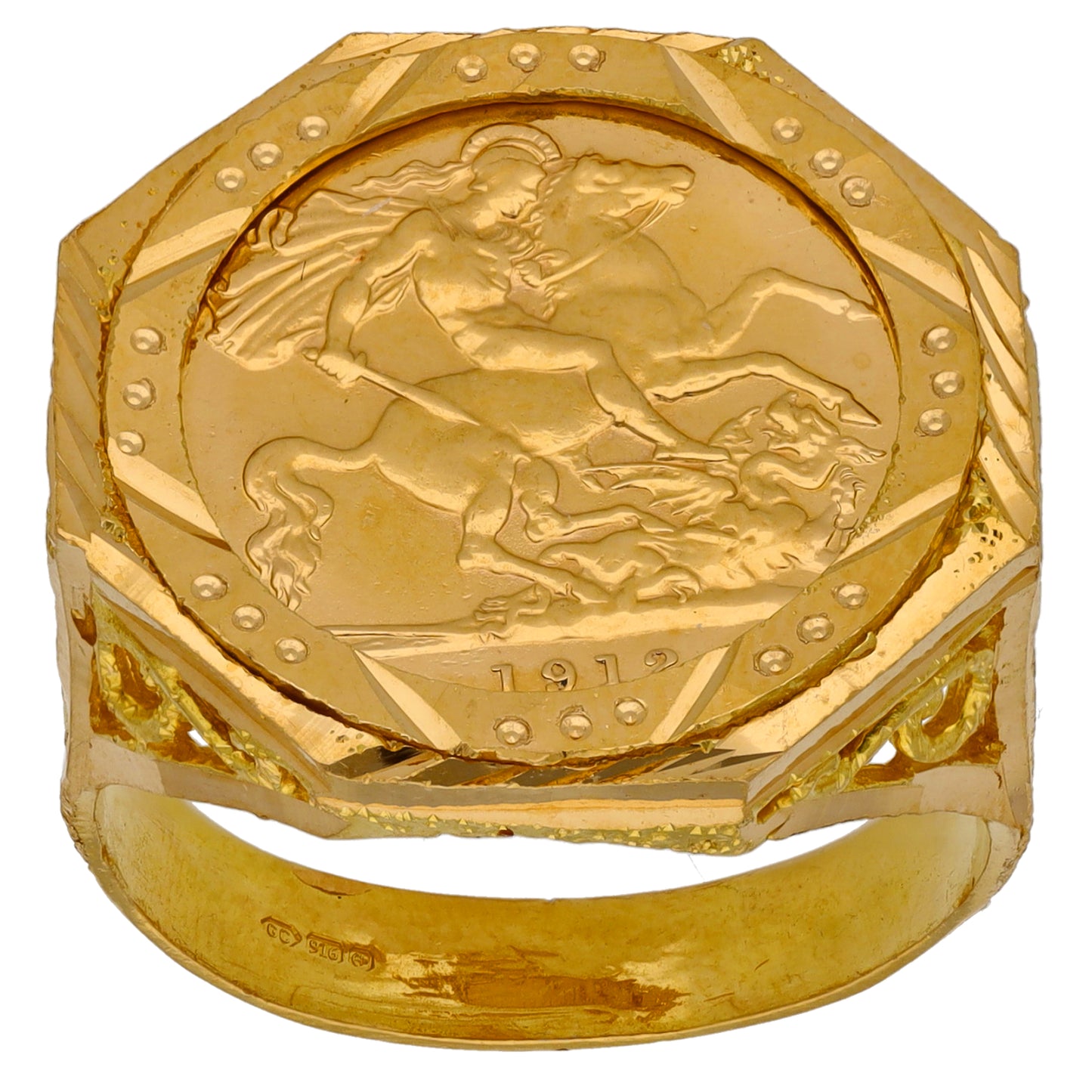 22ct Gold Full Sovereign Coin Ring Size X