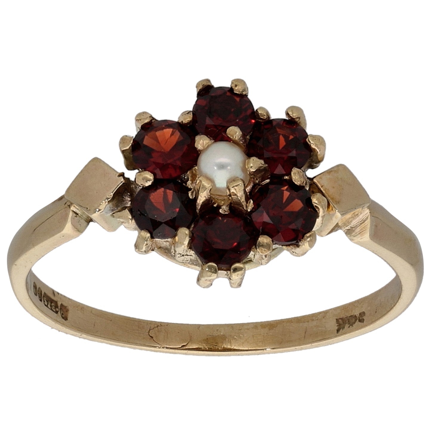 9ct Gold Garnet & Cultured Pearl Dress/Cocktail Ring Size N