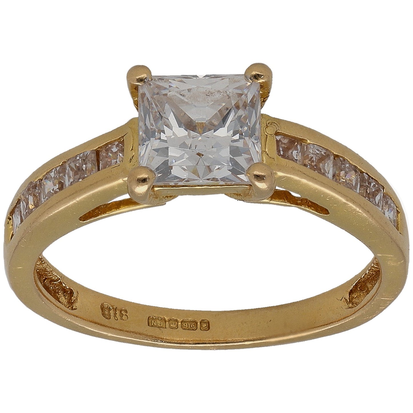 22ct Gold Cubic Zirconia Single Stone Ring With Accents Size N