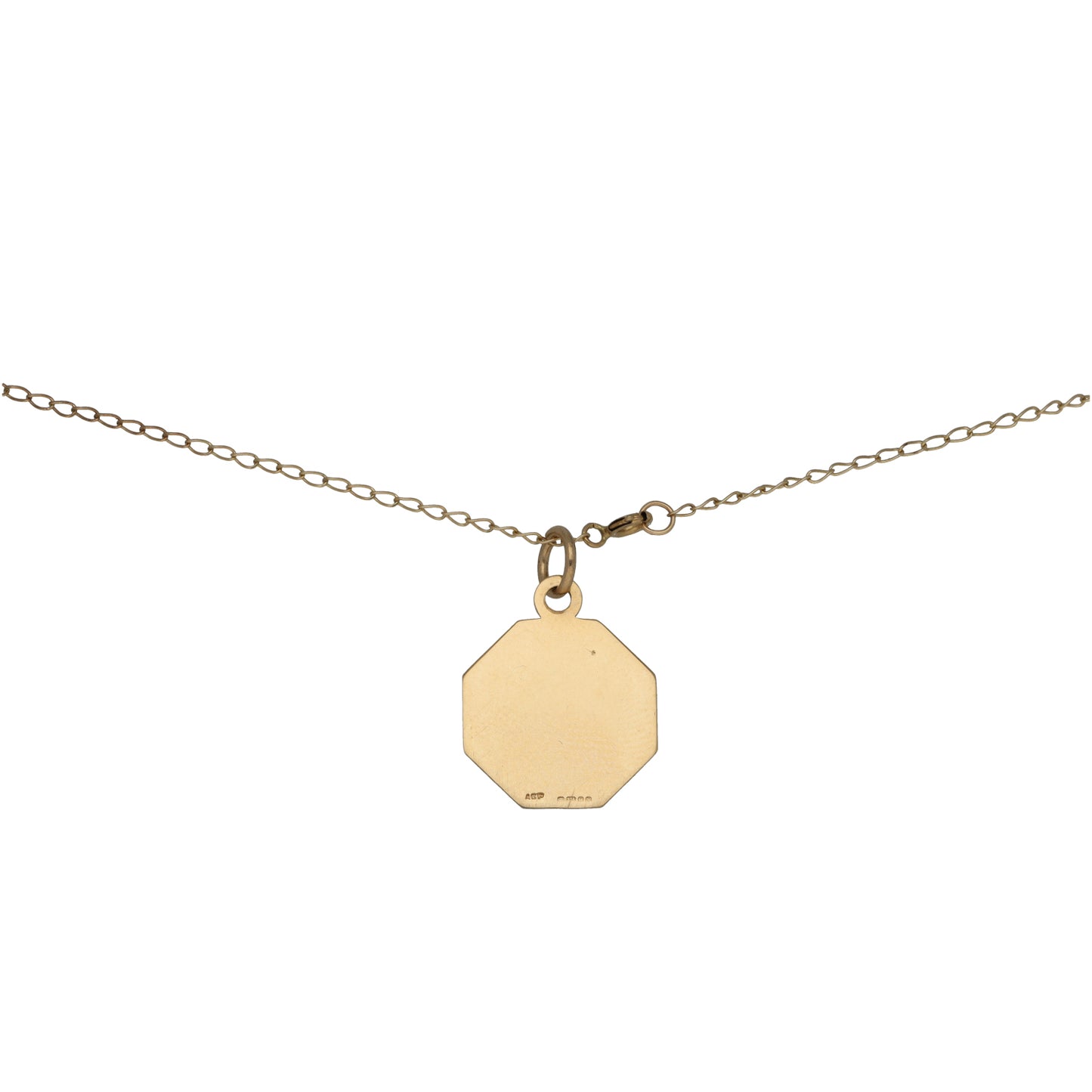 9ct gold octagon pendant with bail and fine chain