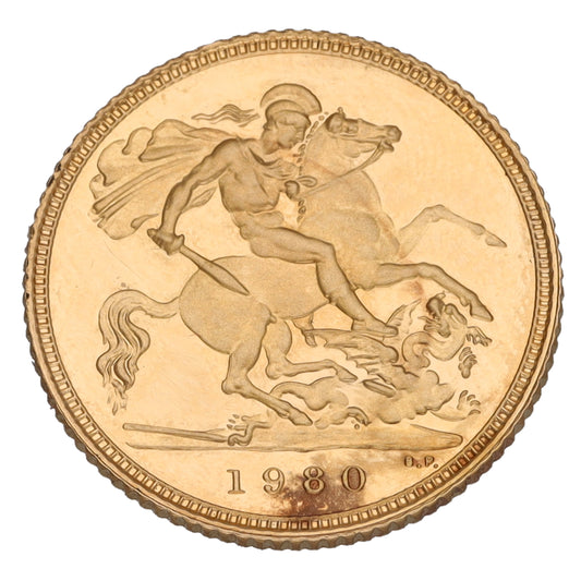 22ct Gold Queen Elizabeth II Half Sovereign Coin 1980