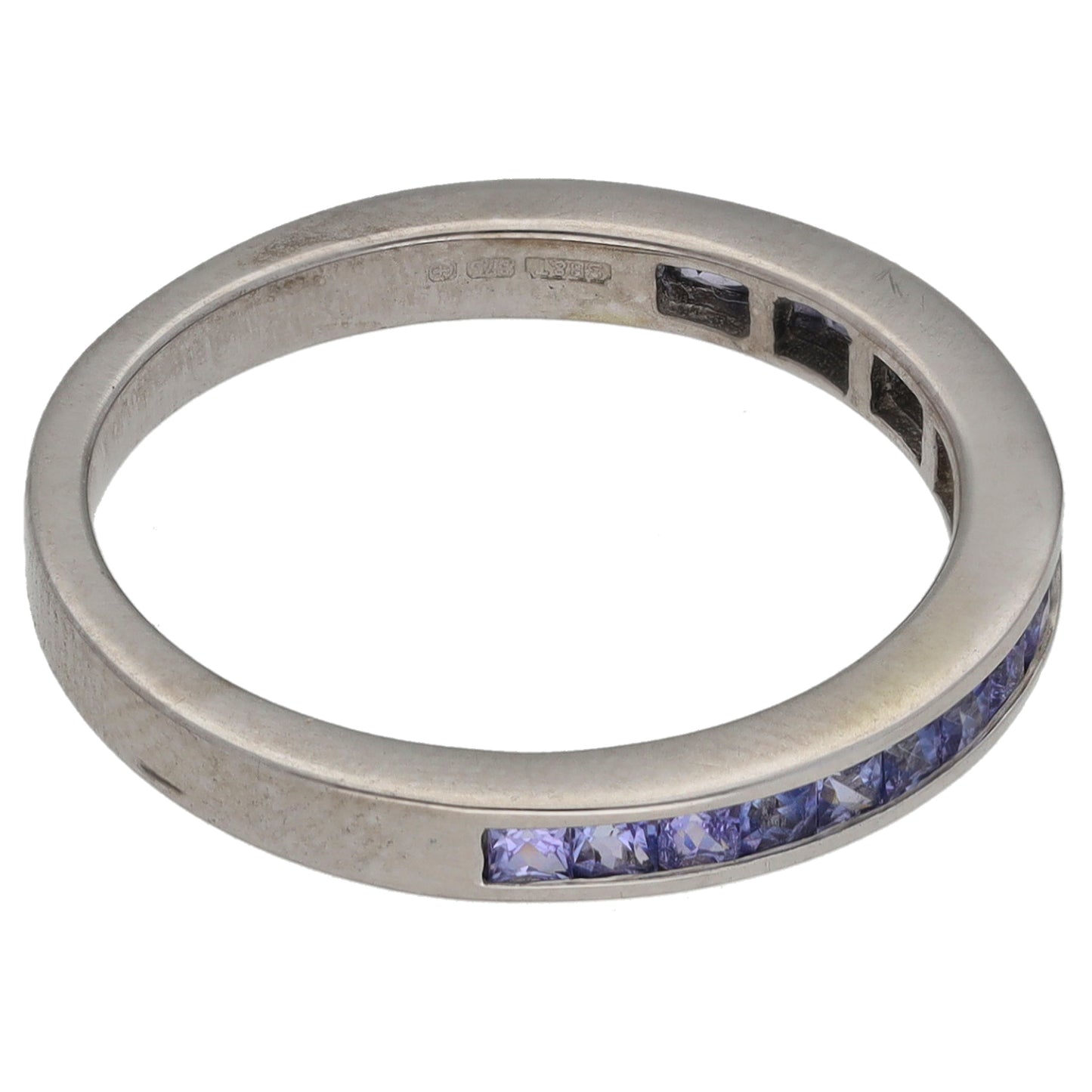 9ct White Gold Tanzanite Half Eternity Ring Size O