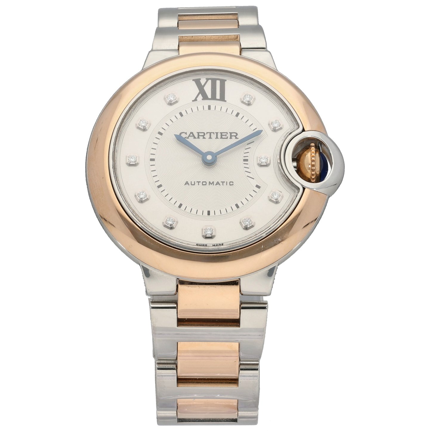 Cartier Ballon Bleu W3BB0006 bi-colour automatic watch with champagne gold bezel and silver link bracelet