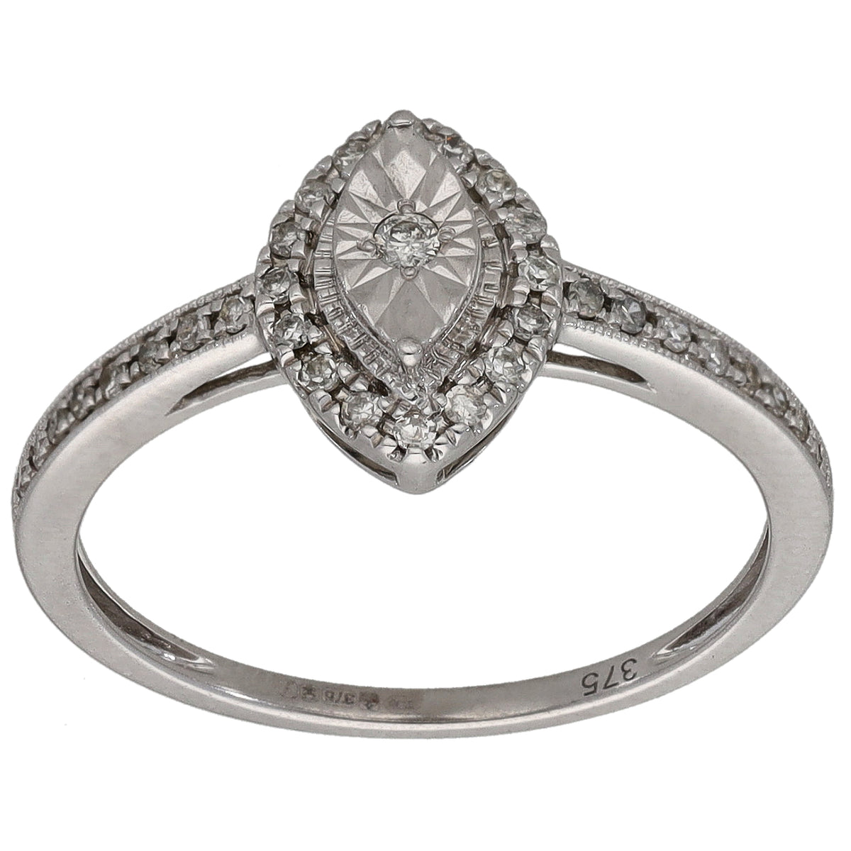 9ct White Gold 0.17ct Diamond Dress/Cocktail Ring Size M